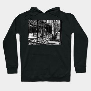 Downtown patio. Hoodie